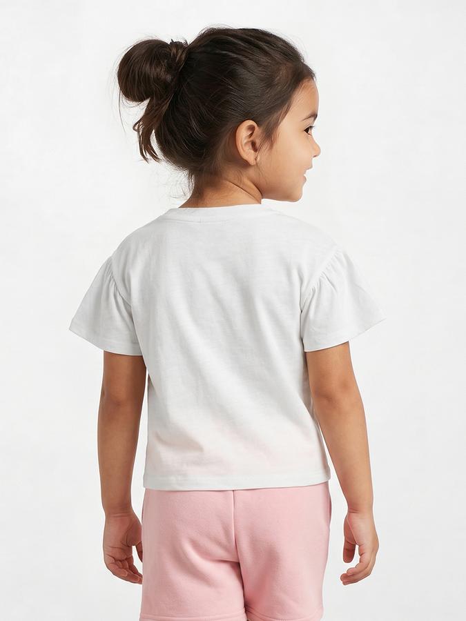 R&B Girls White Regular Fit Self Design Short Sleeve T-shirt