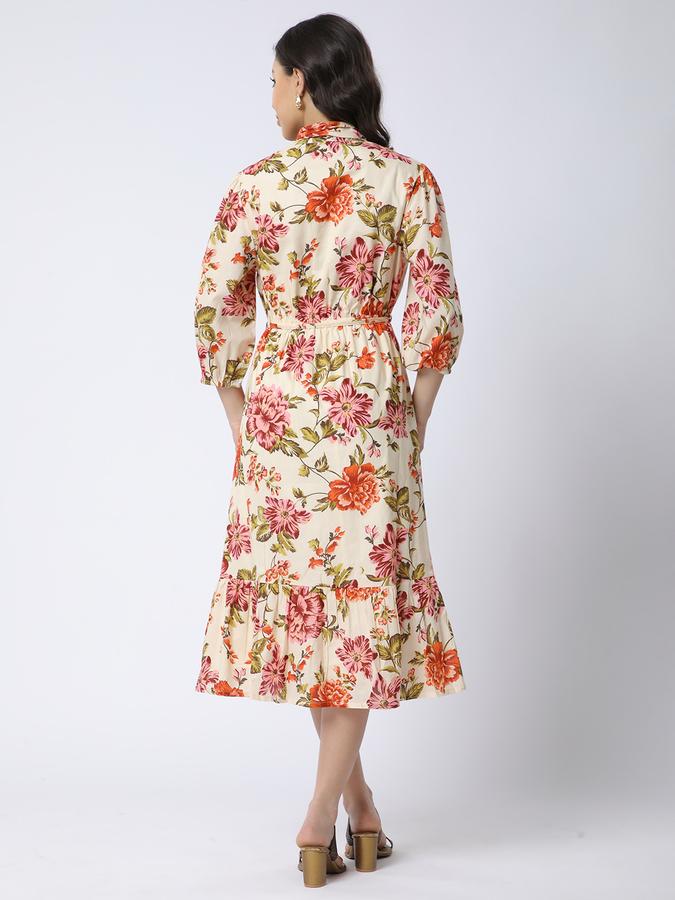 R&B Women Ivory Floral Print High-Neck Dress