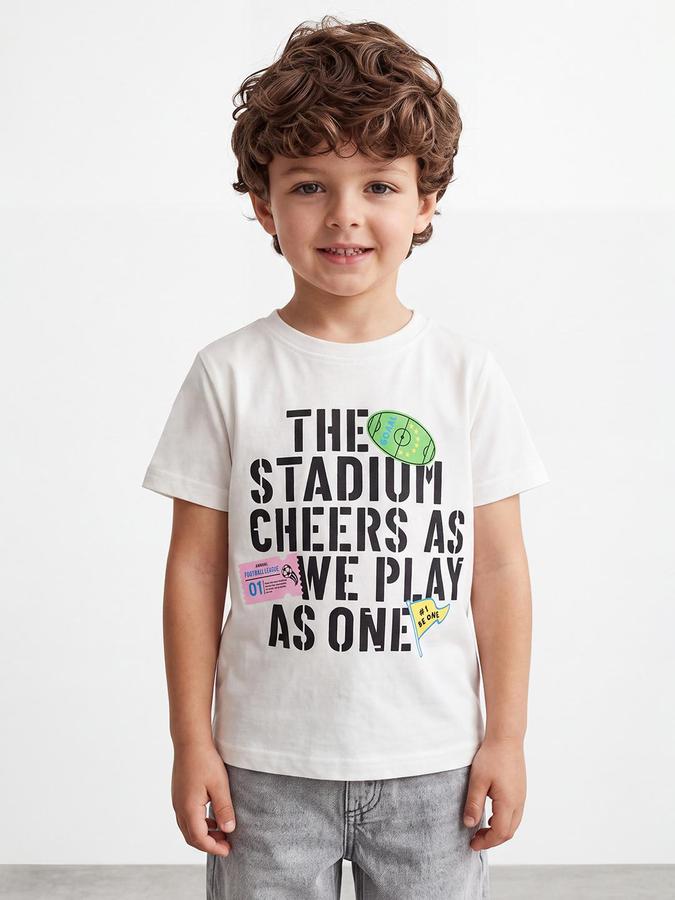 R&B Boys Ivory Typography Printed  Short Sleeves Pure Cotton T-shirt