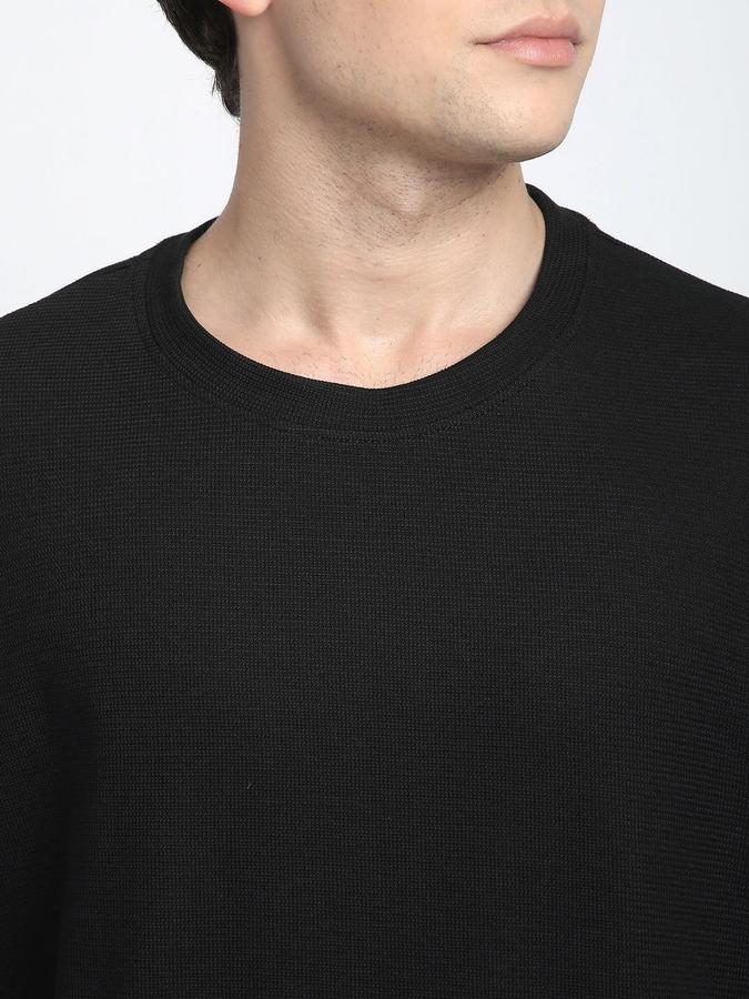 R&B Mens Black Solid Round Neck Short Sleeves T-shirt