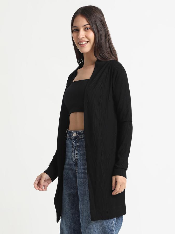 R&B Women Black Solid Longline Blazer