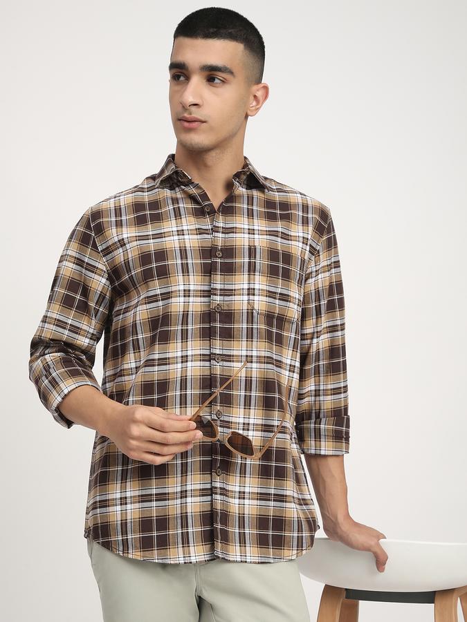 Checks Shirt with Revere Collar and Long Sleeves