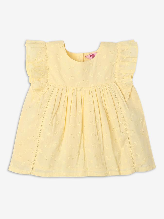 Girls Cotton Regular Fit Round Neck Short Sleeve Embroidered Top