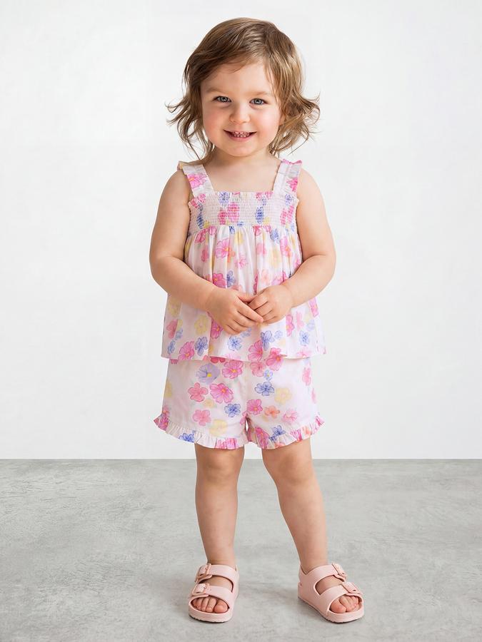 R&B Girl White Printed Pure Cotton Sleeveless Clothing Set