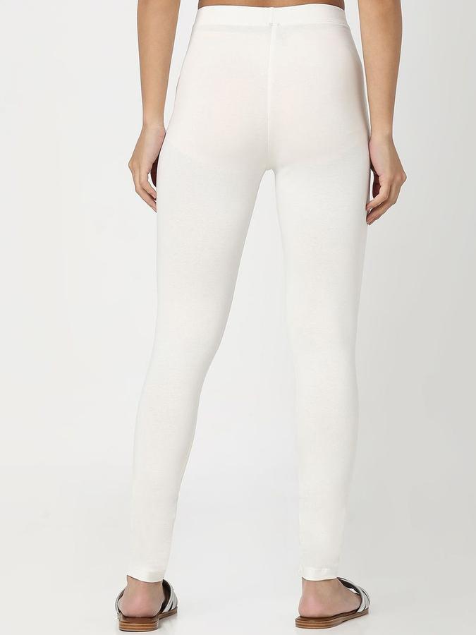 R&B Women Ivory Solid Leggings
