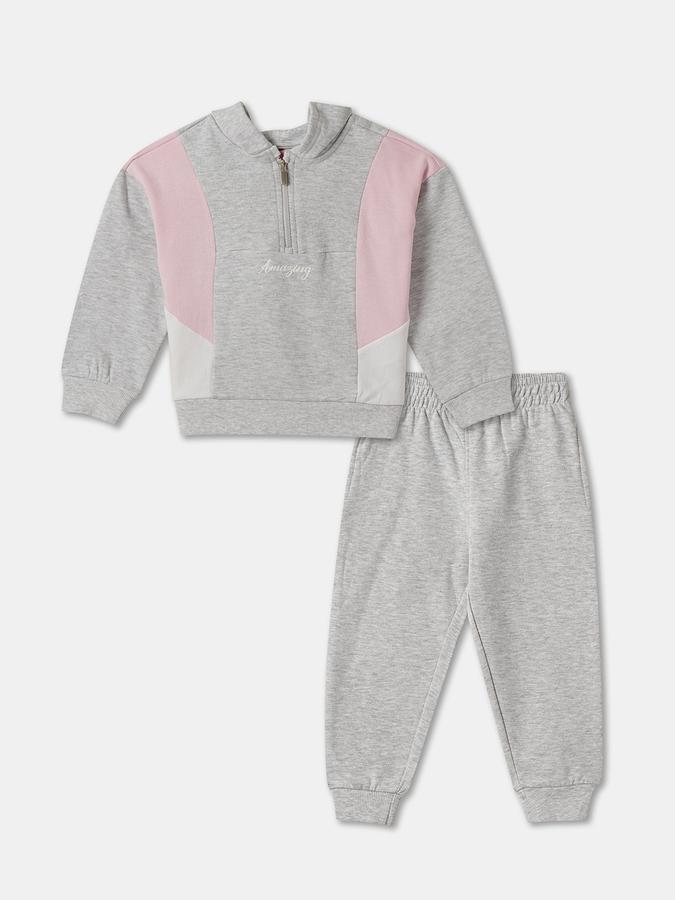 Girls Colorblock Full Sleeve SweaT-Shirt with Joggers Set