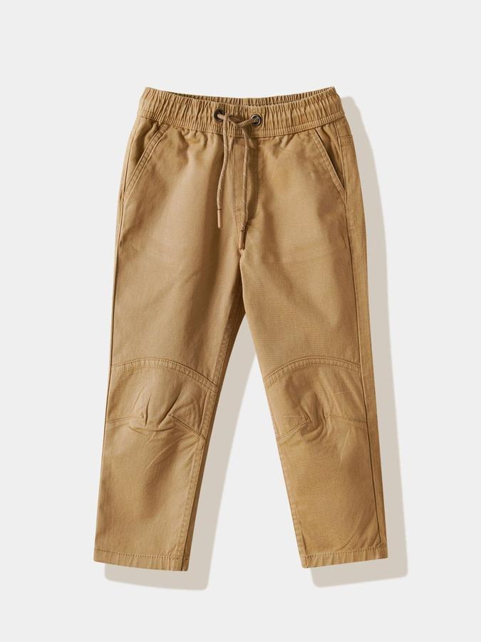 R&B Boys Beige Solid Regular Fit Trousers