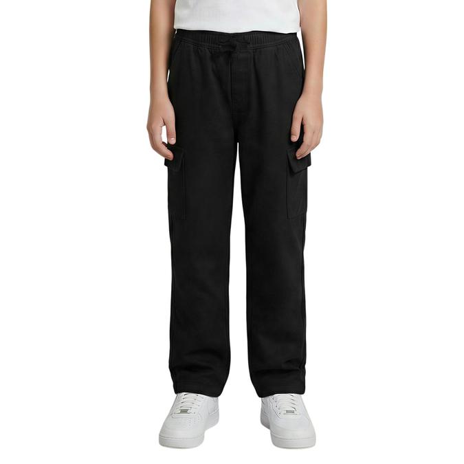 R&B Black Solid Boys Regular Fit Cargo Styles Trousers