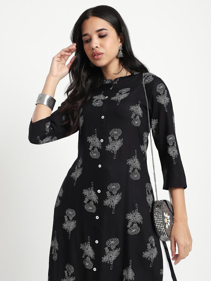 Women Viscose Regular Fit Mandarin Collar Printed Kurta