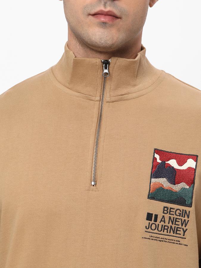 Men Cotton Regular Fit Half-Zip Graphic Print Sweatshirt