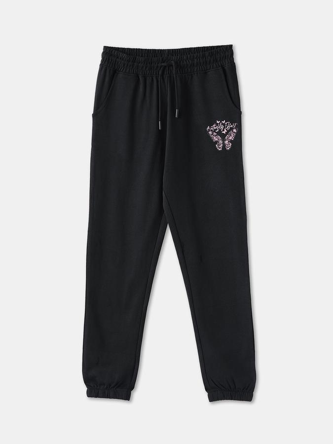 Girls Cotton Regular Fit Elastic Waist Cuffed Hem Joggers