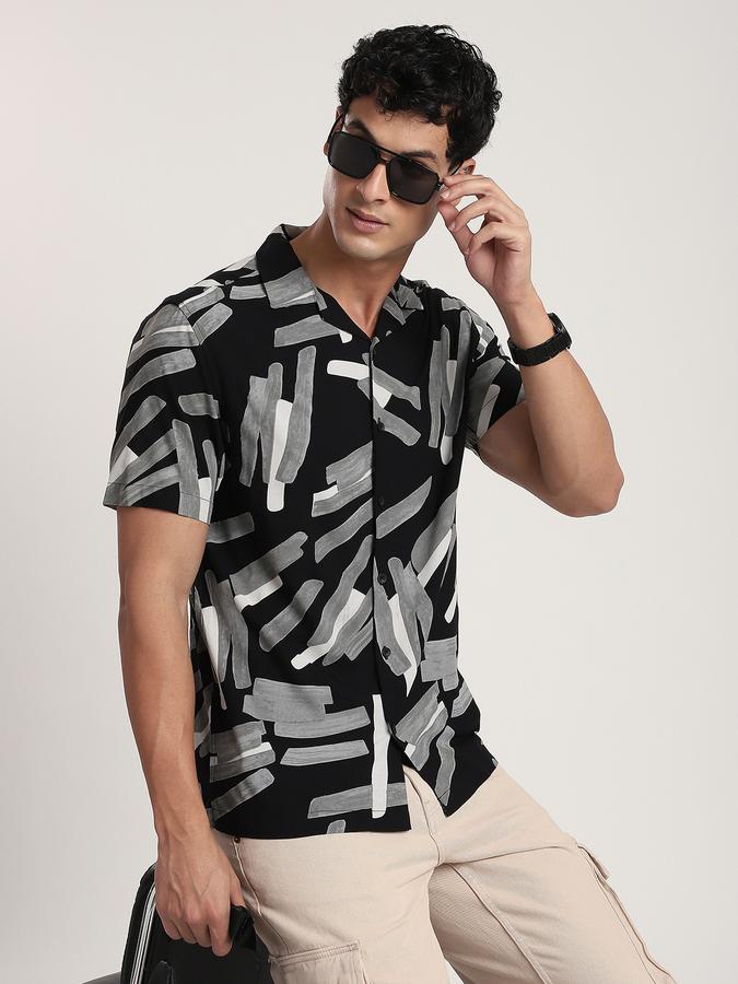 Men Cotton Relaxed Fit Cuban Collar Graphic Shirt