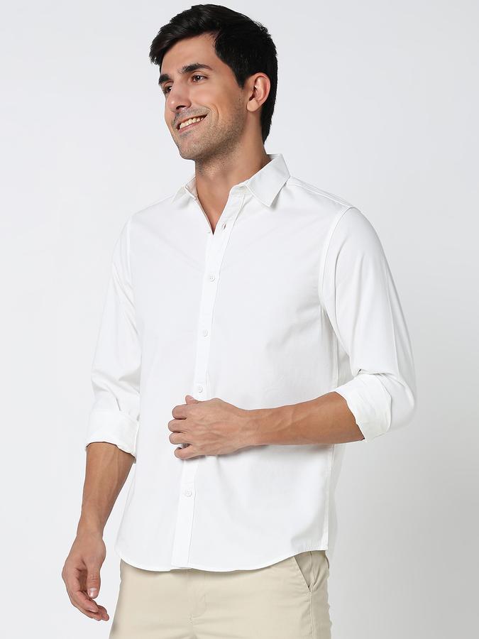 Men Cotton Regular Fit Point Collar Solid Shirt