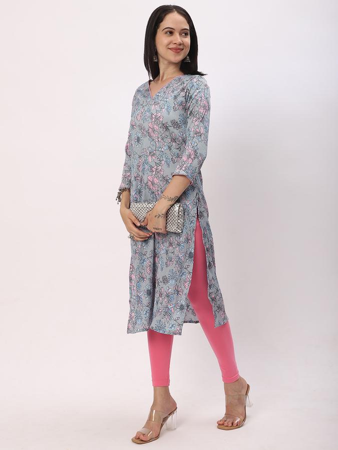 Women Rayon Regular Fit V Neck Printed Kurta