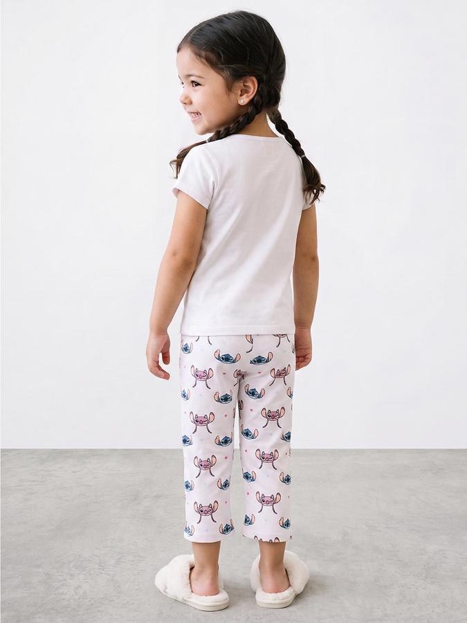 R&B Girls White Pure Cotton Stitch & Angel Print T-Shirt & Pant Night Suit