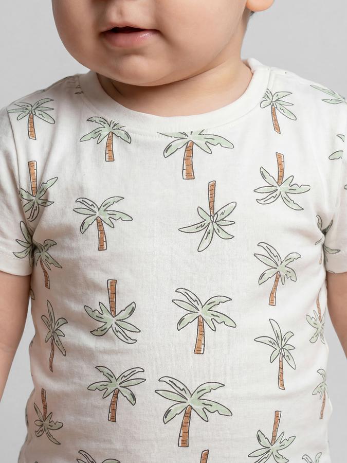 R&B White Graphic Print Boys Round Neck Regular Fit Short Sleeves T-Shirt 