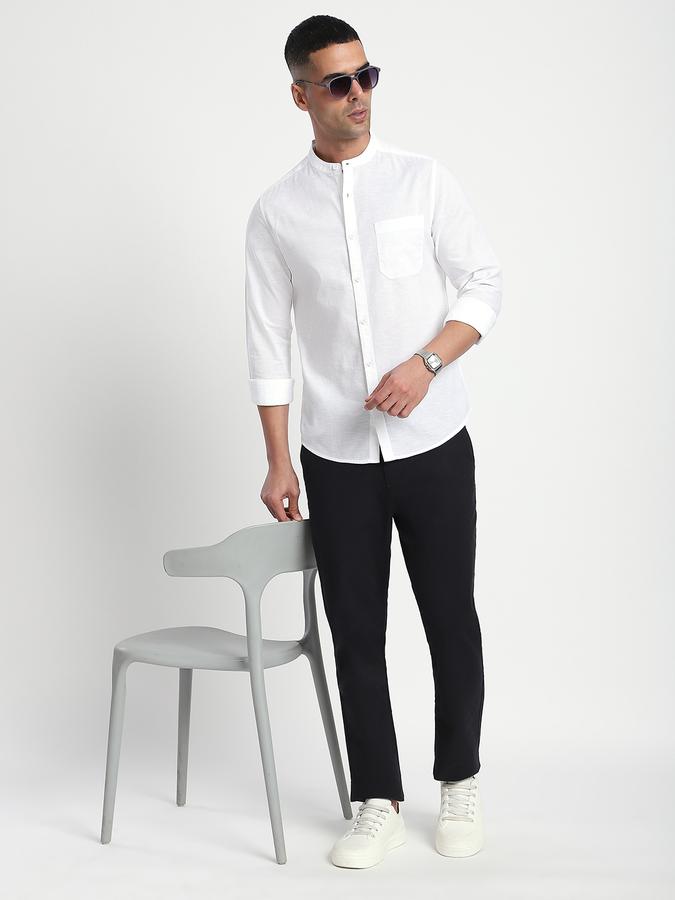 Men Cotton Slim Fit Mandarin Collar Solid Shirt