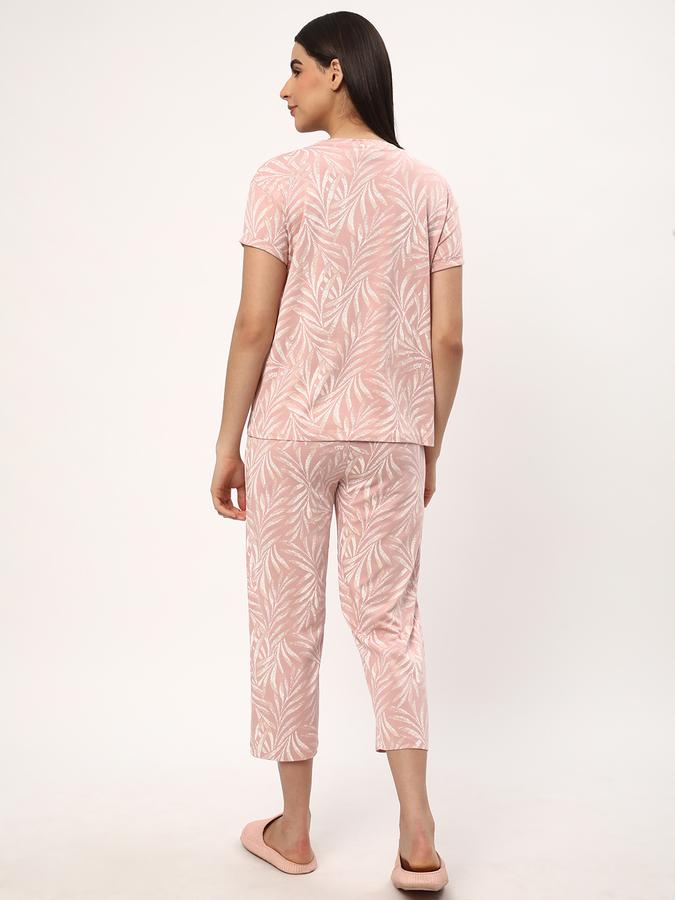 Women Leaf Print T-Shirt & Pyjamas Set image number 2