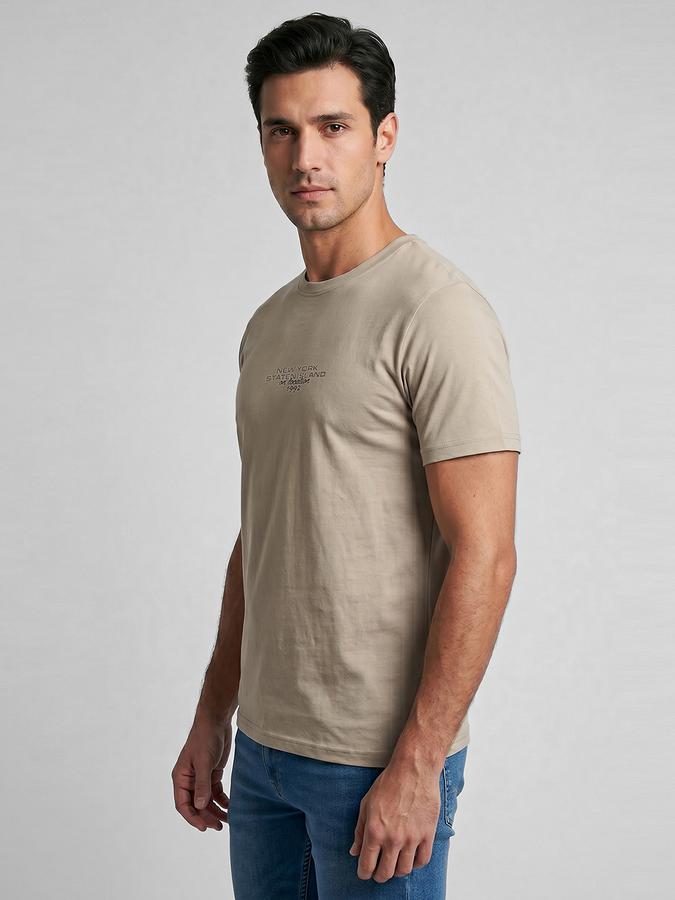 R&B Beige Typography Men Round Neck Regular Fit Short Sleeves T-Shirt 