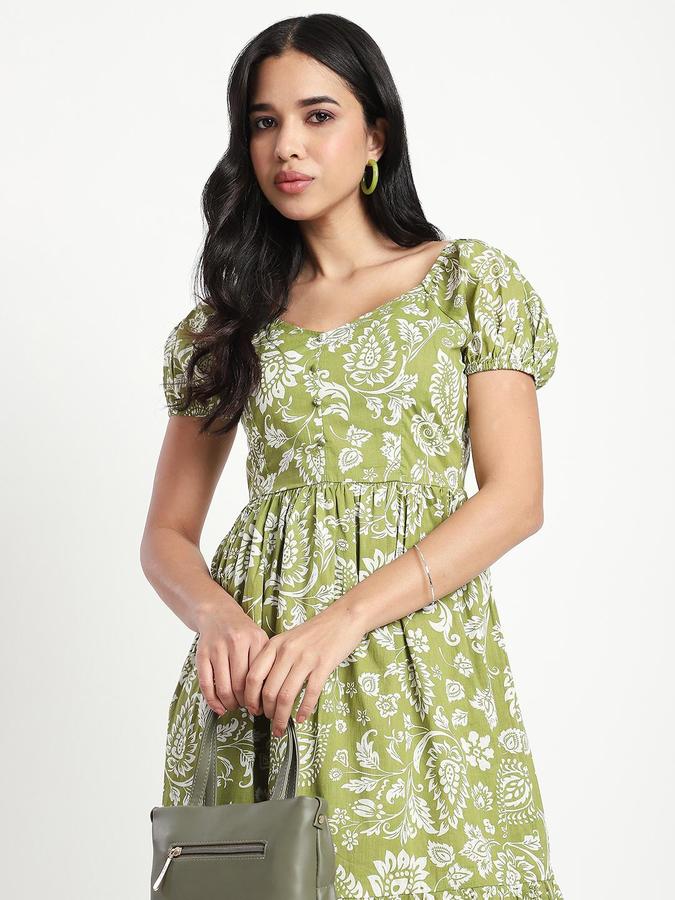 R&B Green Printed Women Regular fit Dress
