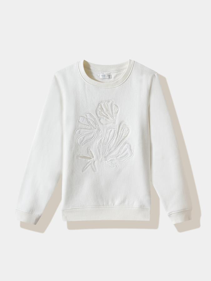 R&B Girls' Offwhite Embellished Sweatshirt