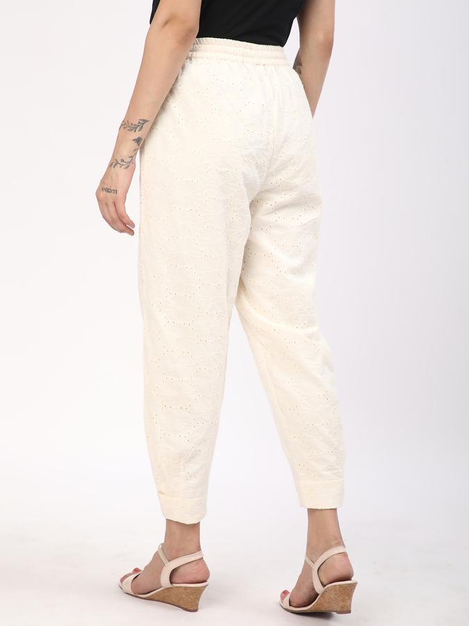 Women Cotton Joggers Drawstring Self Design Trousers