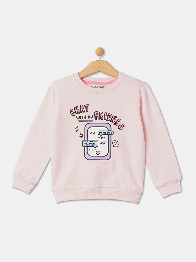 Girls Cotton Regular Fit Crew Neck Graphic Sweatshirt