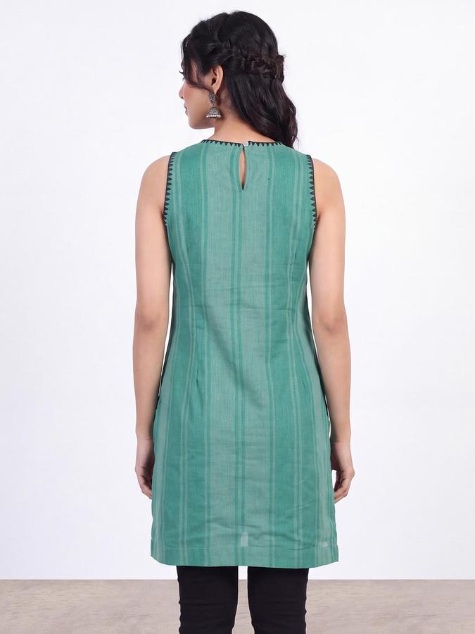 R&B Women Green Floral Embroidered Round Neck Sleeveless Ethnic Tunics