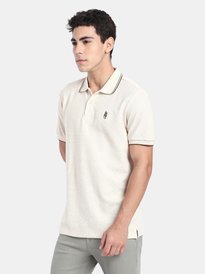 R&B Beige Solid Men Short Sleeve Polo T-shirt