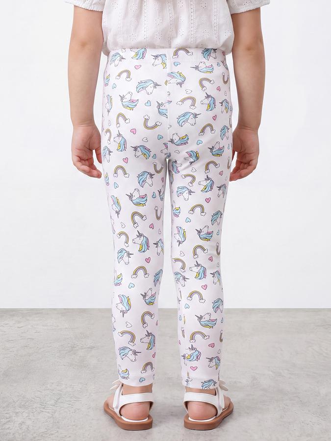 R&B Girls White Unicorn Print Elasticated Waist Leggings