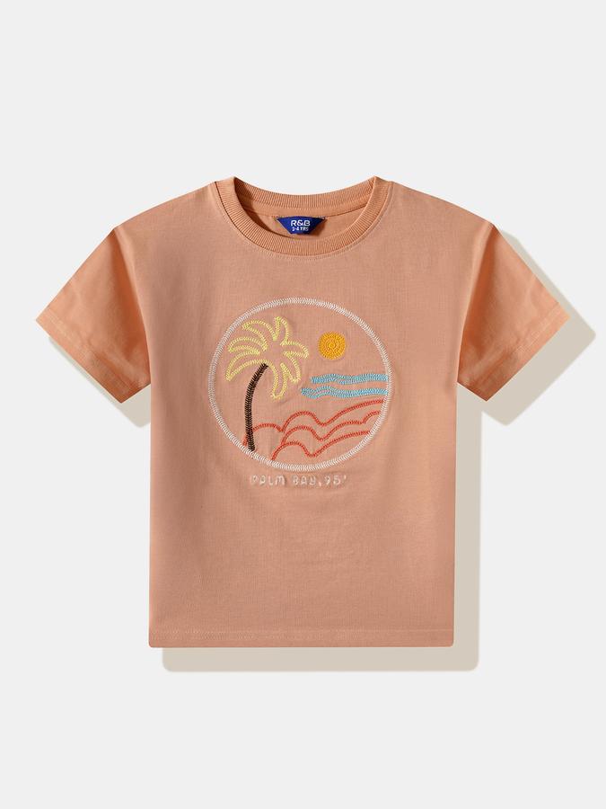 Boys Cotton Regular Fit Crew Neck Embroidered T-shirt