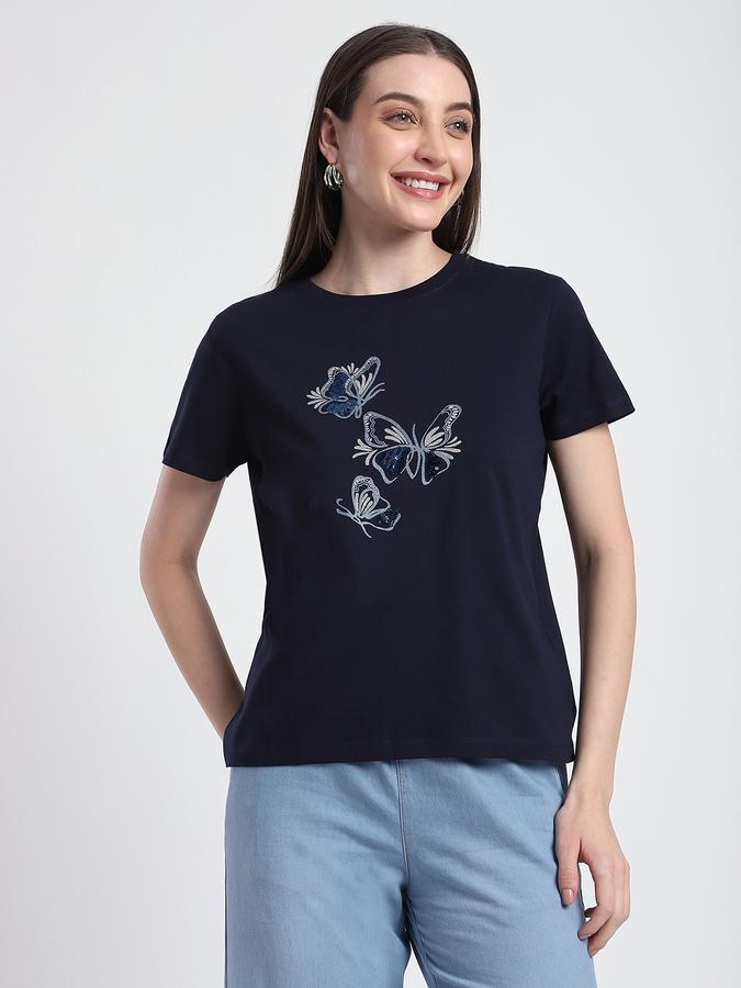 Women Cotton Regular Fit Crew Neck Graphic T-shirt