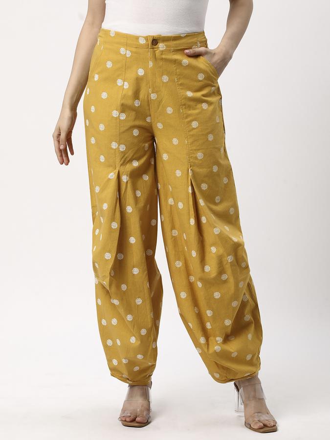 Women Cotton Harem Elasticated Waist Printed Trousers