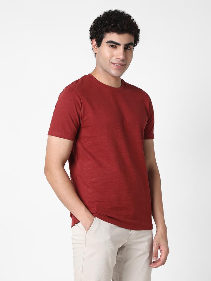 Men Cotton Regular Fit Crew Neck Textured T-shirt