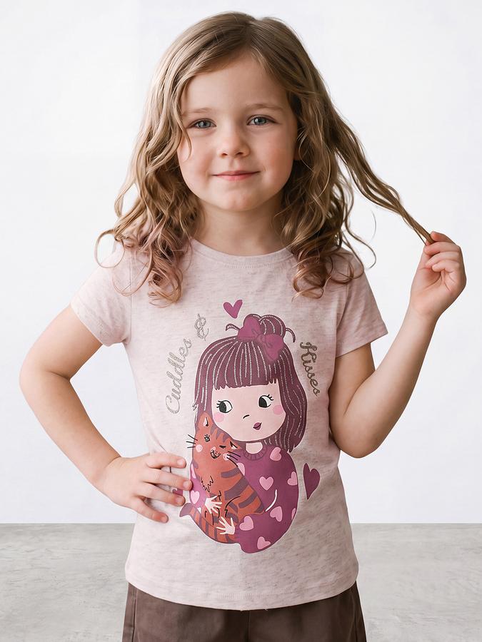R&B Girls Melange Kawaii Graphic Print Short Sleeves Tshirt