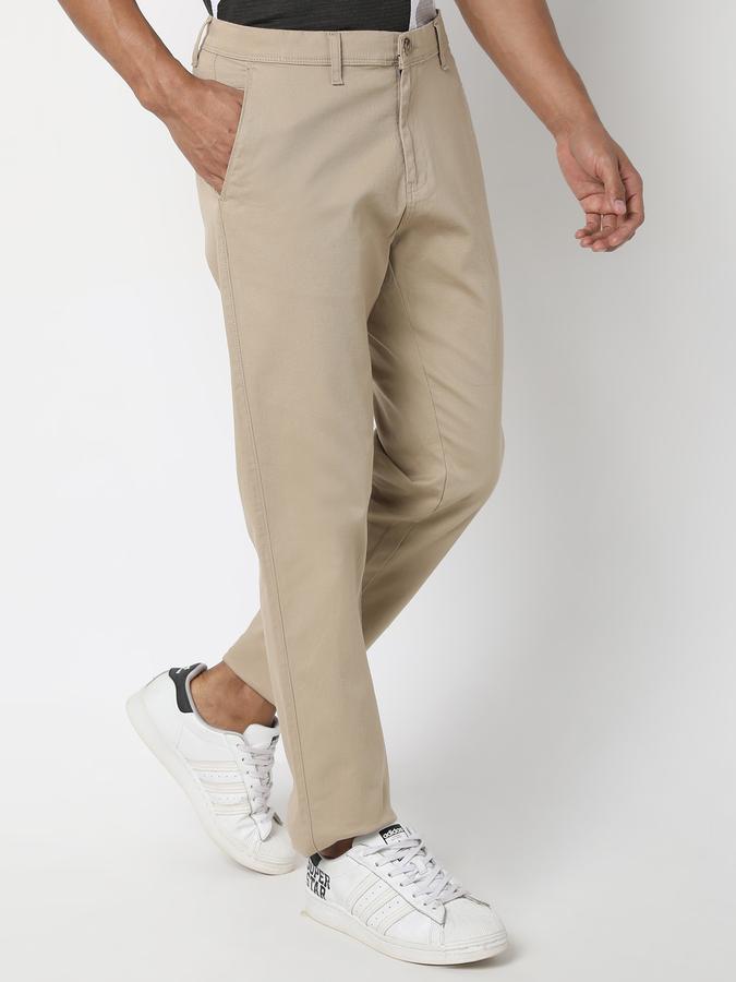 Men Cotton Slim Fit Flat Front Solid Trousers