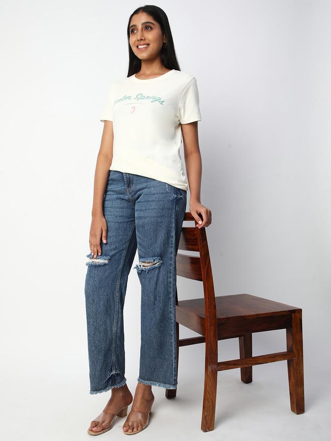Women Cotton Regular Fit Crew Neck Graphic T-shirt