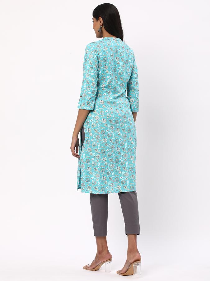 Women Cotton Regular Fit Mandarin Collar Printed Kurta