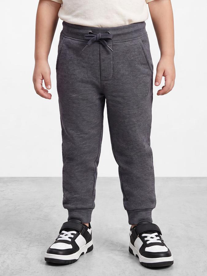 R&B Boys Charcoal Printed Pure Cotton Mid Rise Joggers