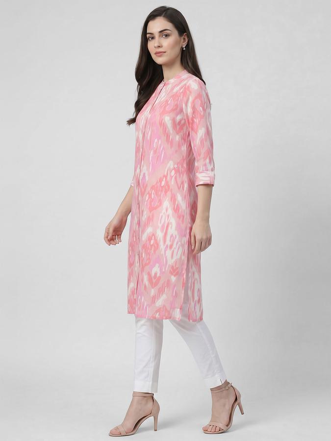 R&B Pink Printed Women Three-Quarter Sleeves Mandarin Collar Kurta