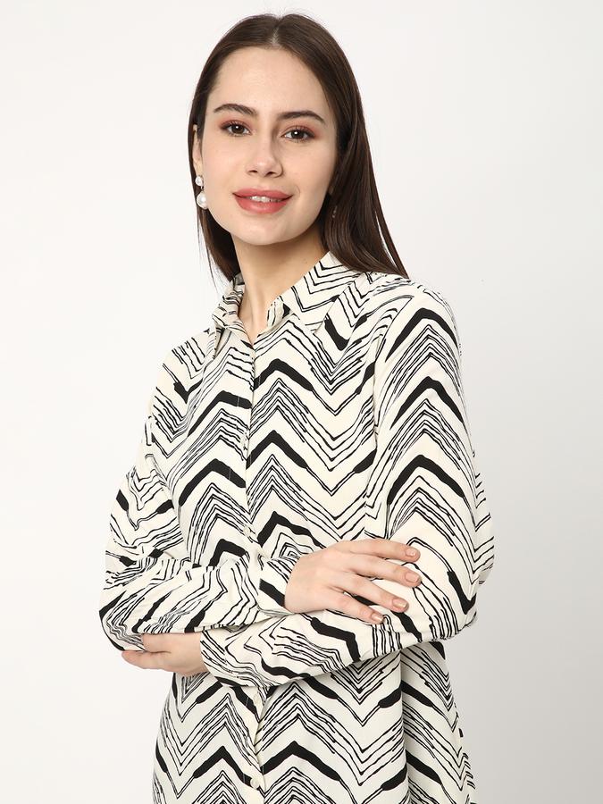 Women Viscose Regular Fit Shirt Collar Chevron Top