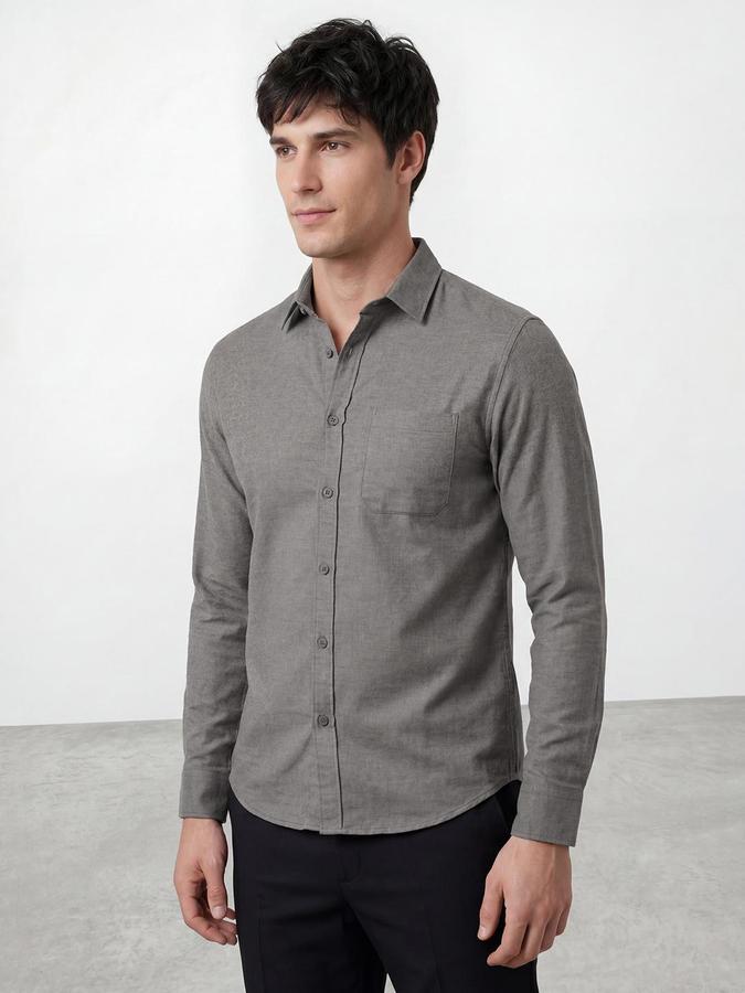 R&B Men Grey Solid Spread Collar Long Sleeves Regular Fit Shirt