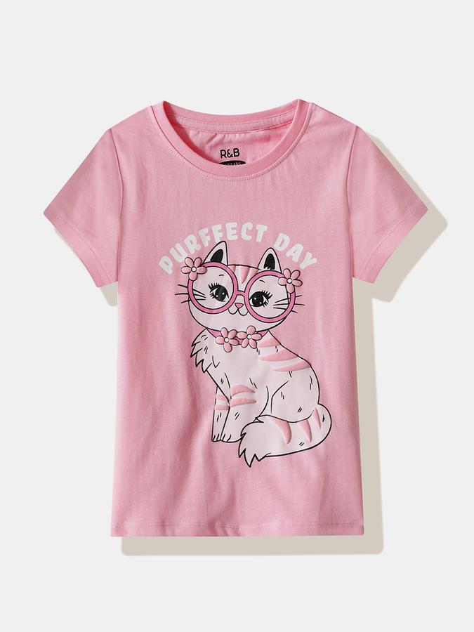 Girls Cotton Regular Fit Crew Neck Graphic T-shirt