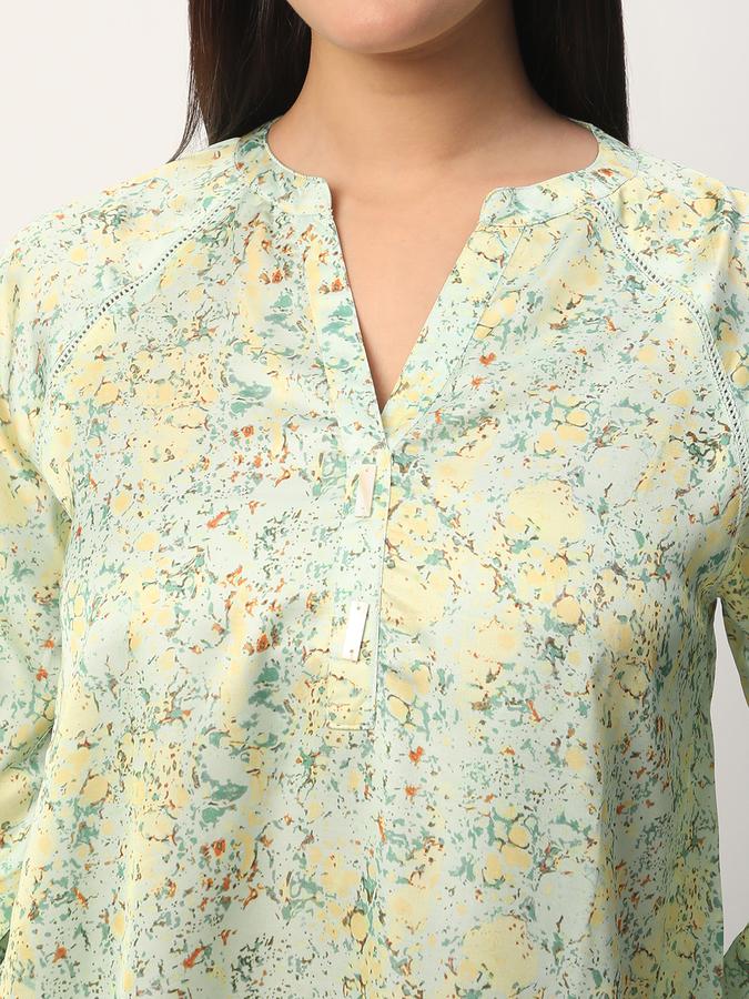 Women Cotton Regular Fit Mandarin Collar Printed Kurta