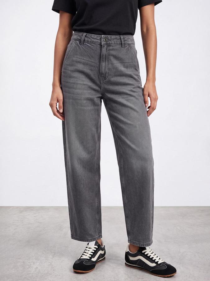 R&B Women Grey Mid-Rise Skater Mom Fit Denim Jeans