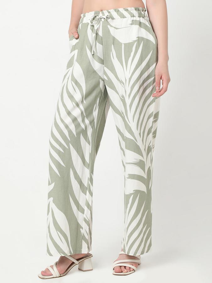 Women Poly Blend Wide Leg Mid Rise Printed Trousers