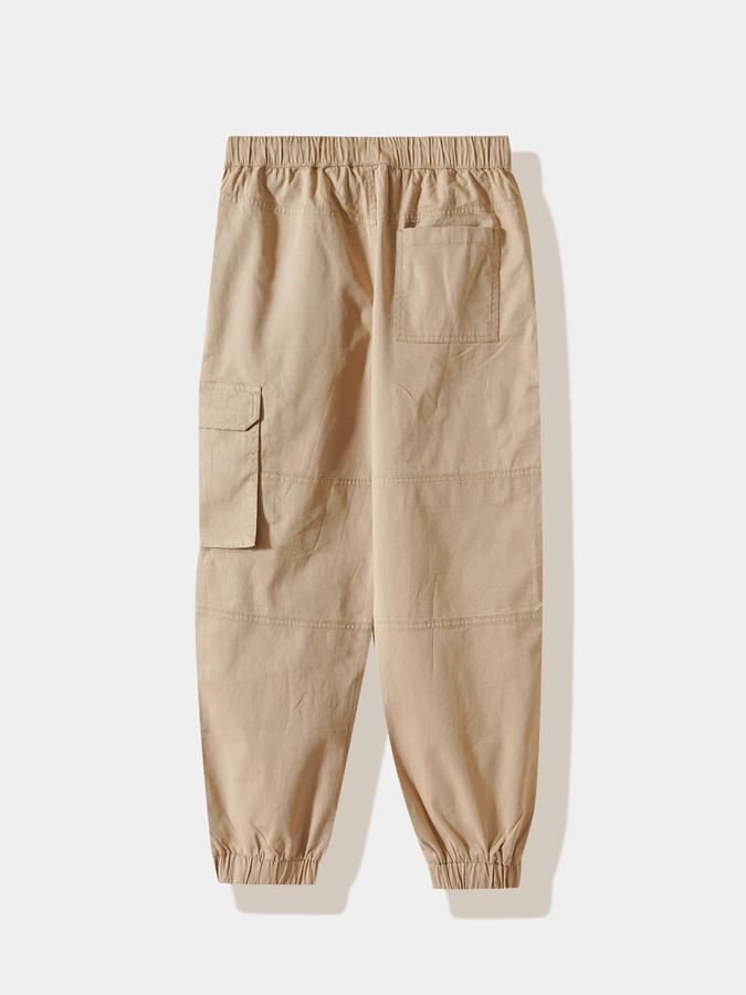 Boys Twill Tapered Drawstring Waist Cuffed Trousers