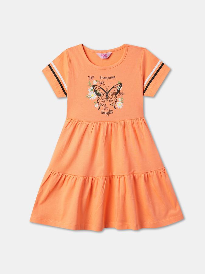 Girls Graphic Print Short Sleeve Round Neck Tiered Dress