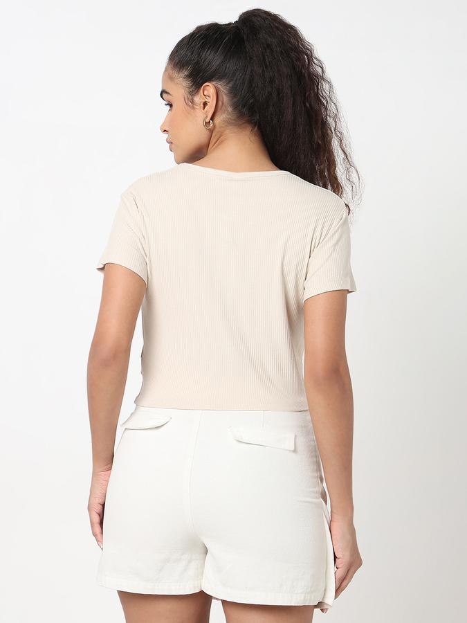 Women Viscose Crop Fit Round Neck Ribbed Top