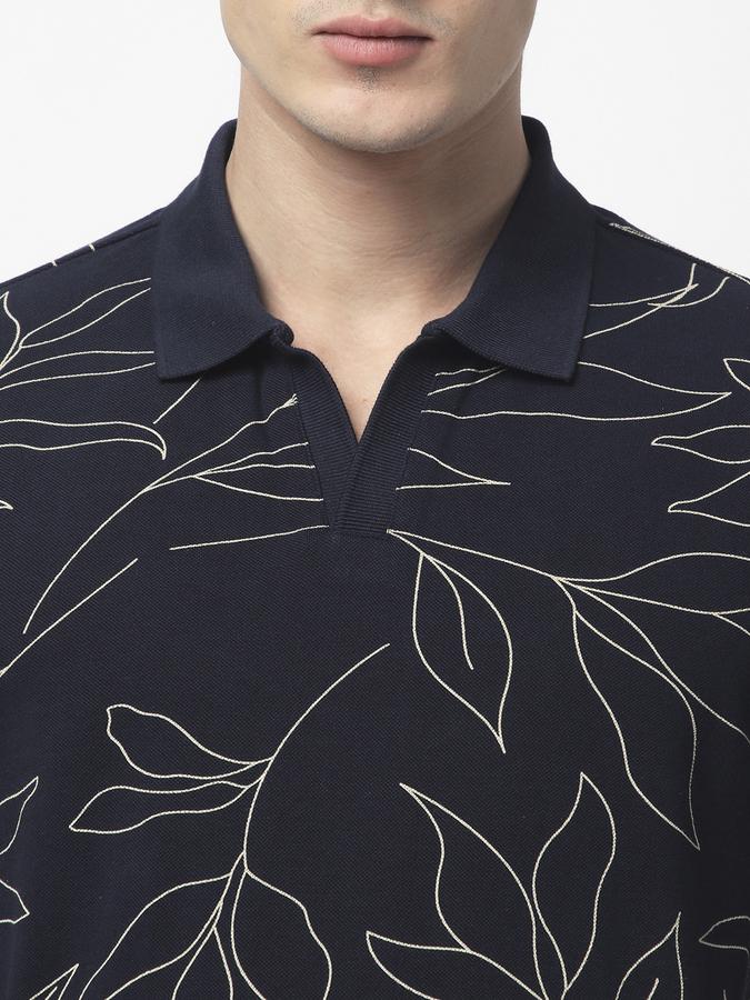 Men Cotton Regular Fit Polo Neck Floral T-shirt